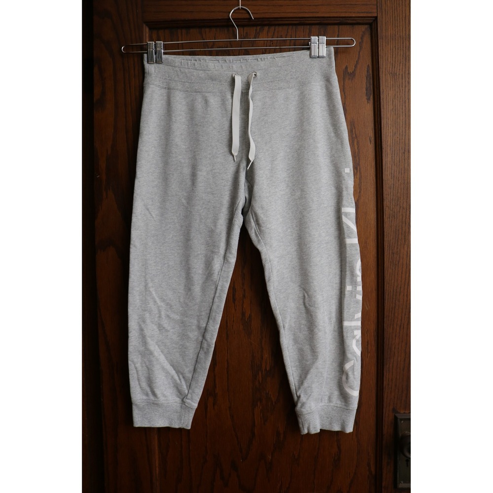 CALVIN KLEIN Sweatpants Performance Jogger Women XL Gray Logo Crop Athleisure